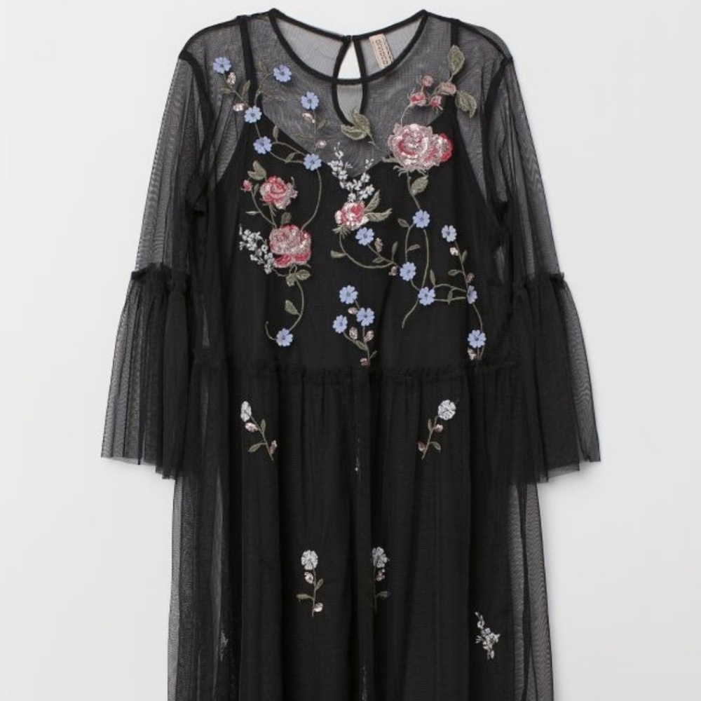 H&M tulle embroidered mini dress